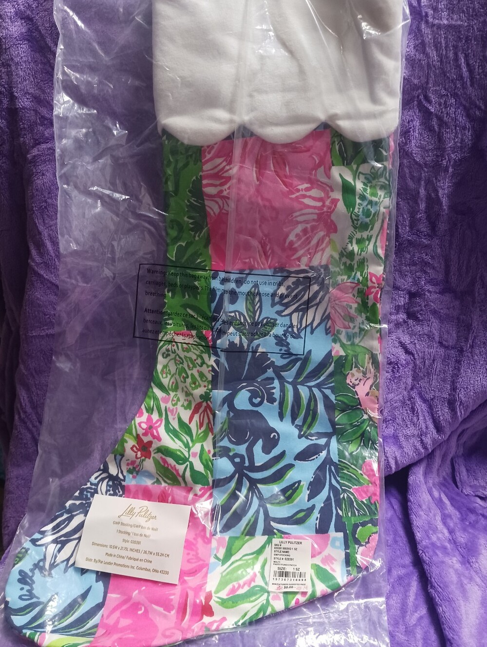 NWT Lilly Pulitzer Holiday GWP Stocking In Multi Party Punch Patch